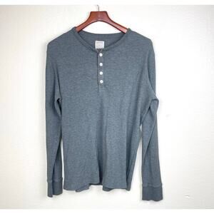 Merino Mens Thermal Shirt Sz M Henley Waffle Knit Long Sleeved Grey Three Button
